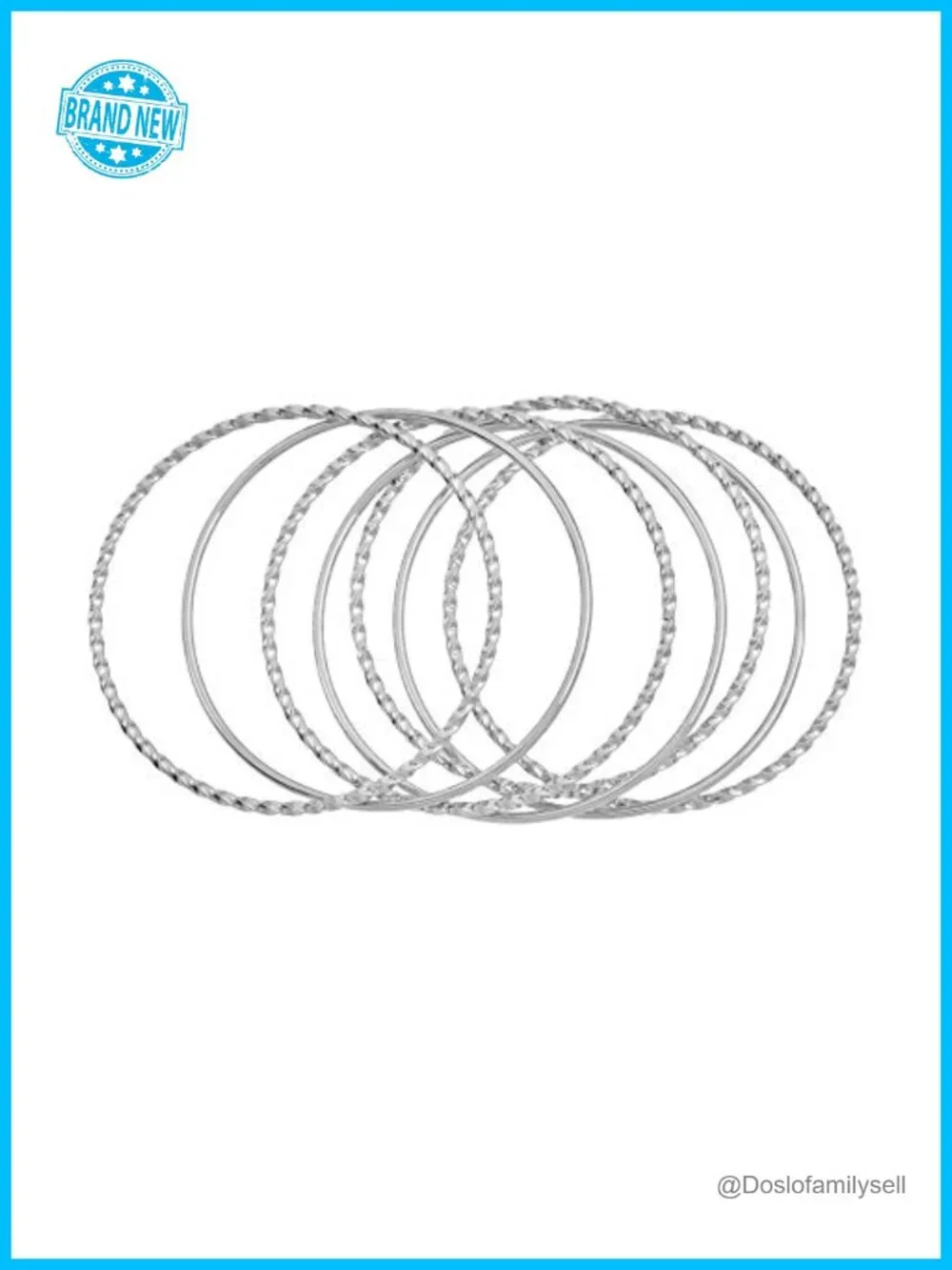 Set of 7 Twisted Round Stackable Bangle Bracelet, Stainless Steel